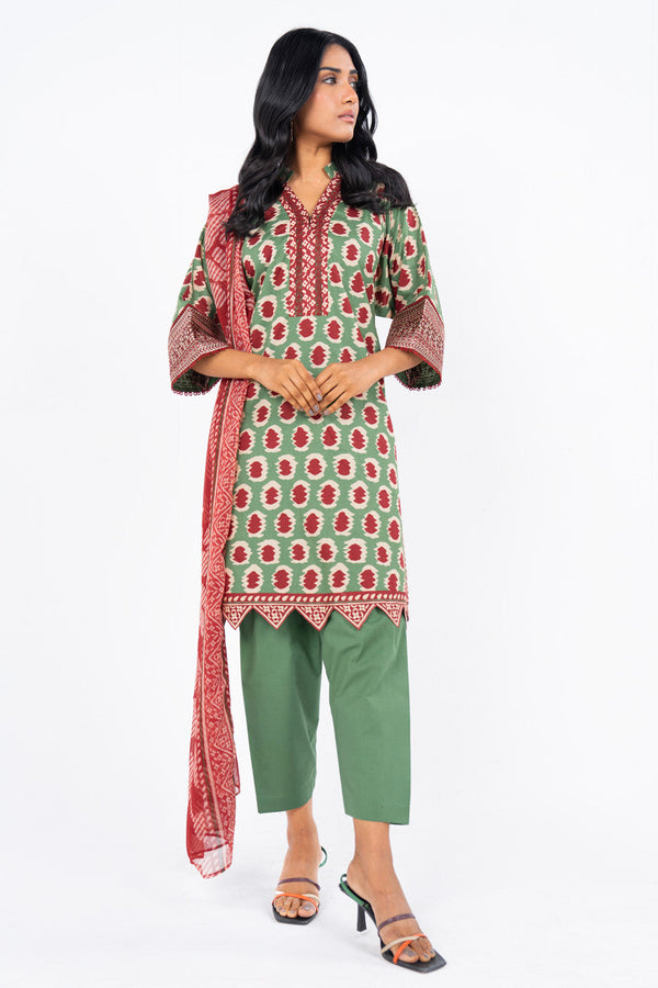 3 Pc Embroidered Lawn Suit With Poly Chiffon Dupatta