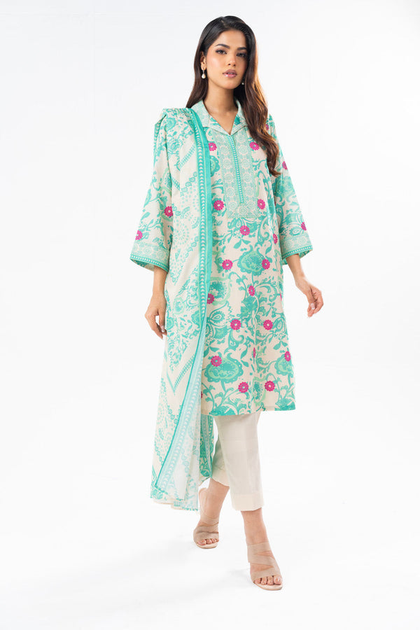 3 Pc Embroidered printed Lawn Suit With Printed Lawn Dupatta