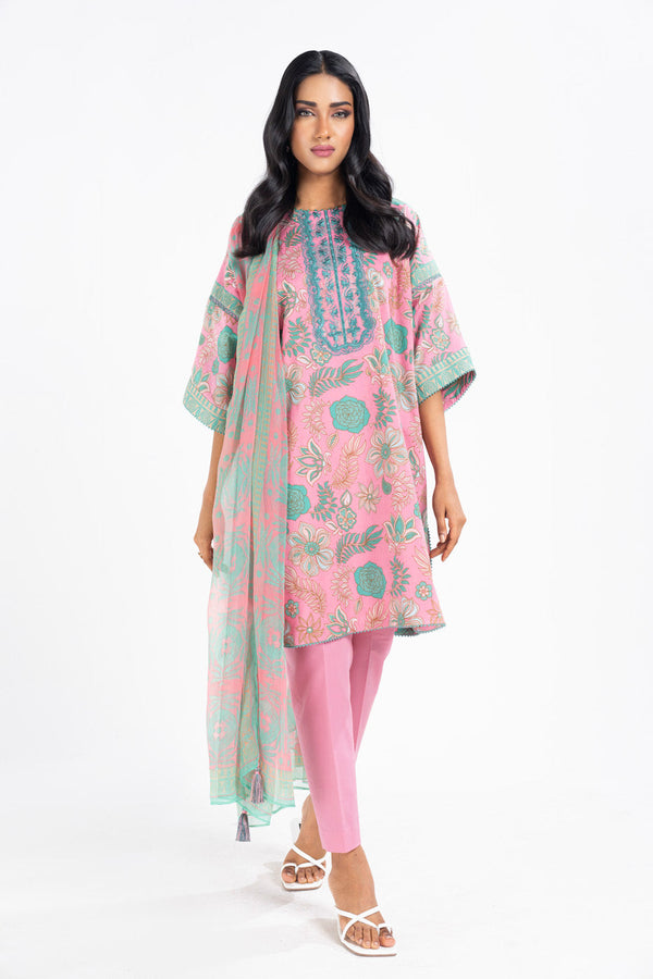 3 Pc Embroidered Lawn Suit With Poly Chiffon Dupatta