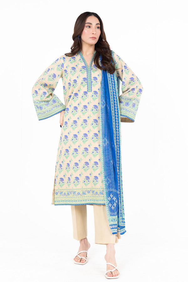 3 Piece  Printed Lawn Suit With Printed Chiffon Dupatta