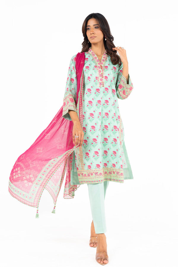 3 Piece  Printed Lawn Suit With Printed Chiffon Dupatta