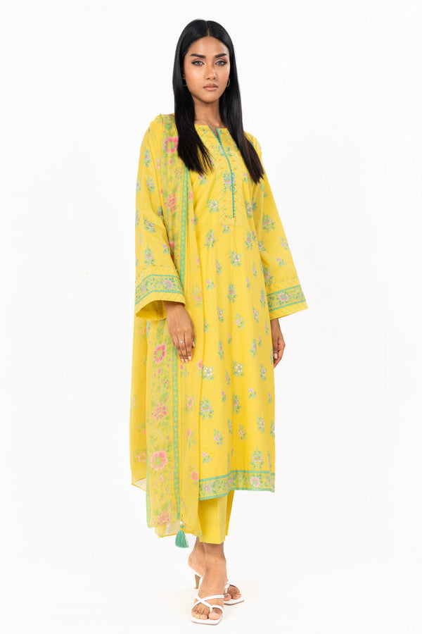 3 Pc Printed Lawn Suit With Printed Poly Chiffon Dupatta