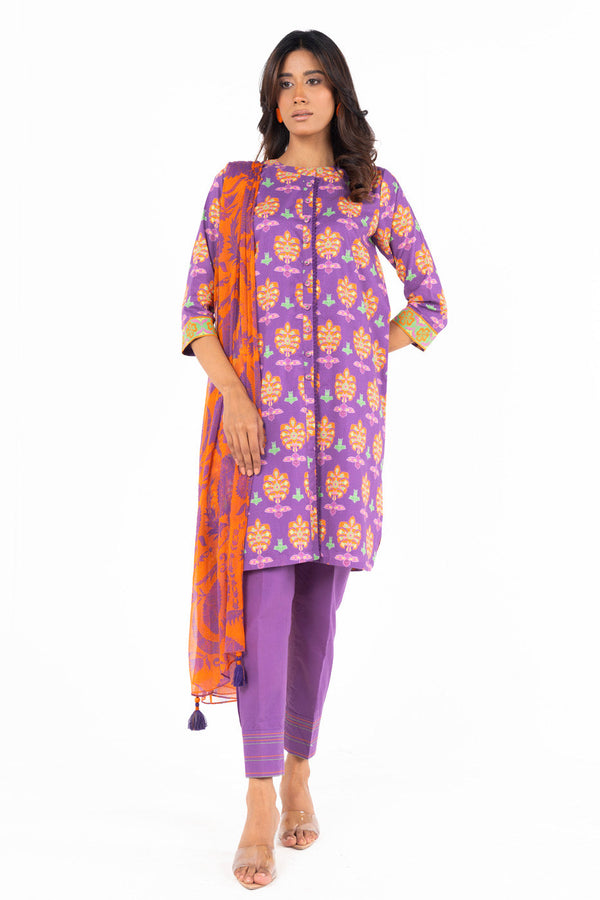 3 Piece  Printed Lawn Suit With Printed Chiffon Dupatta