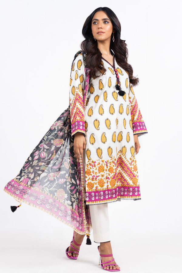 3 Pc Printed Lawn Suit With Poly Chiffon Dupatta