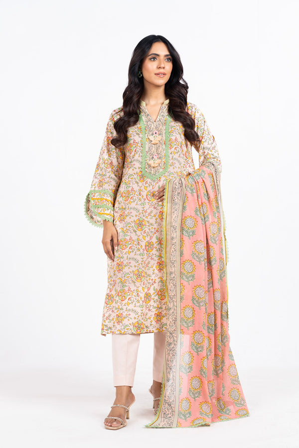 3 Pc Printed Lawn Suit With Poly Chiffon Dupatta