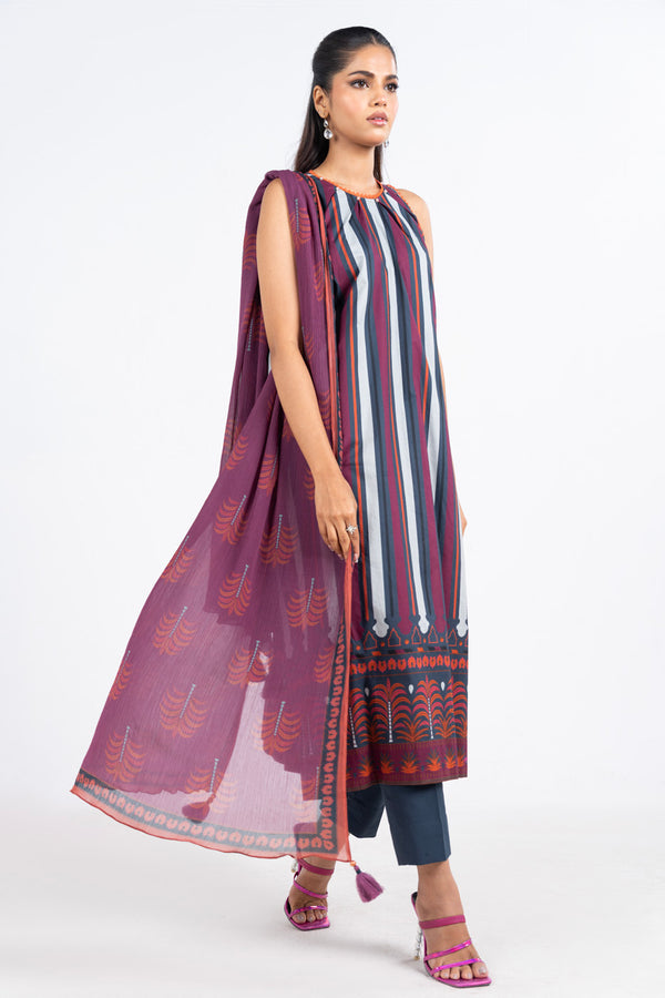 3 Pc Printed Lawn Suit With Poly Chiffon Dupatta