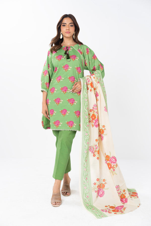 3 Piece  Printed Lawn Suit With Printed Silver Lawn Dupatta