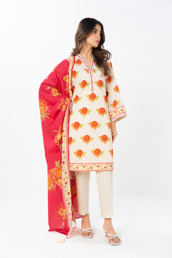 3 Piece  Printed Lawn Suit With Printed Silver Lawn Dupatta
