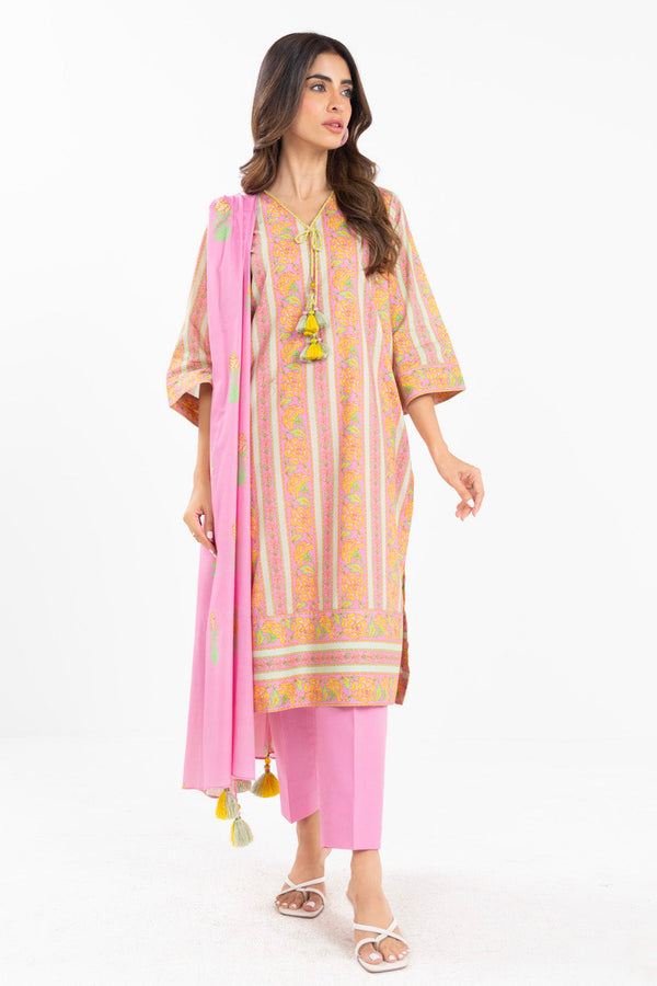 3 Piece  Printed Lawn Suit With Printed Silver Lawn Dupatta