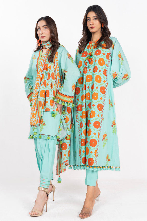 3 Piece  Printed Lawn Suit With Printed Silver Lawn Dupatta