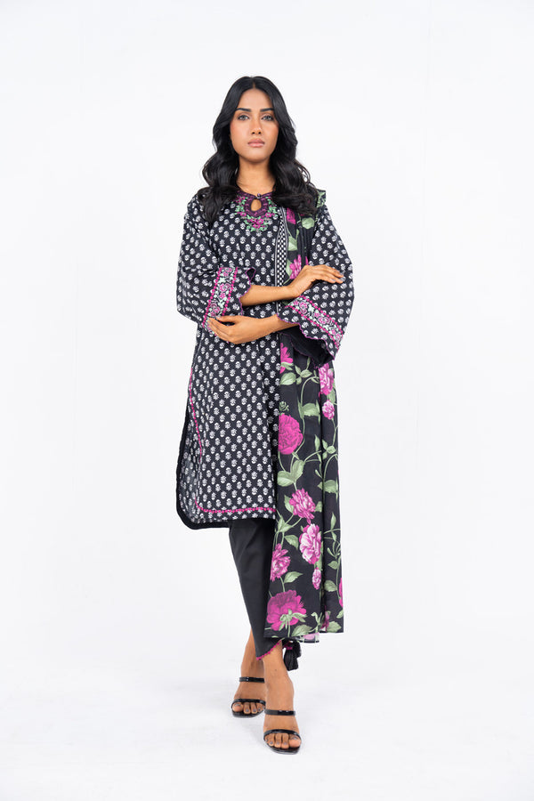 2 Pc Embroidered Lawn Suit With Lawn Dupatta