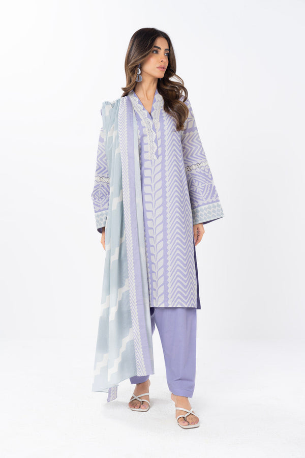 3 Piece Printed Lawn Suit With Printed Silver Lawn Dupatta