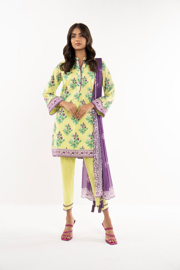 3 Pc Printed Lawn Suit With Chiffon Dupatta