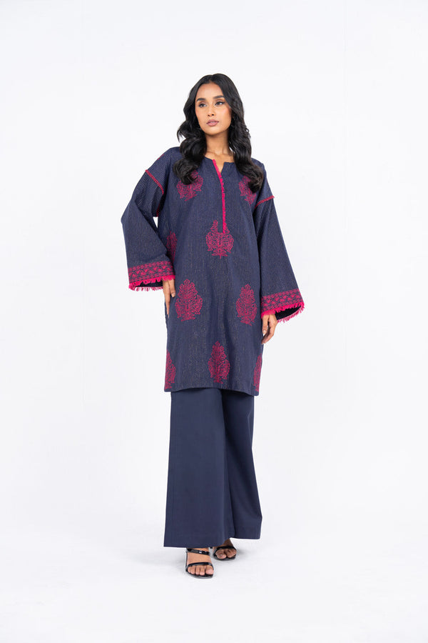 2 Pc Embroidered Dobby Suit With Cambric Trouser