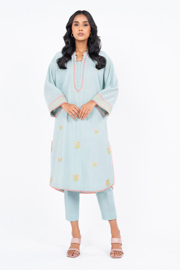 2 Pc Embroidered Dobby Suit With Cambric Trouser