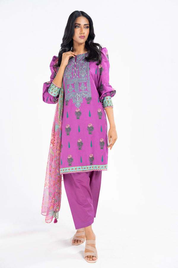 3 Pc Embroidered Lawn Suit With Poly Chiffon Dupatta