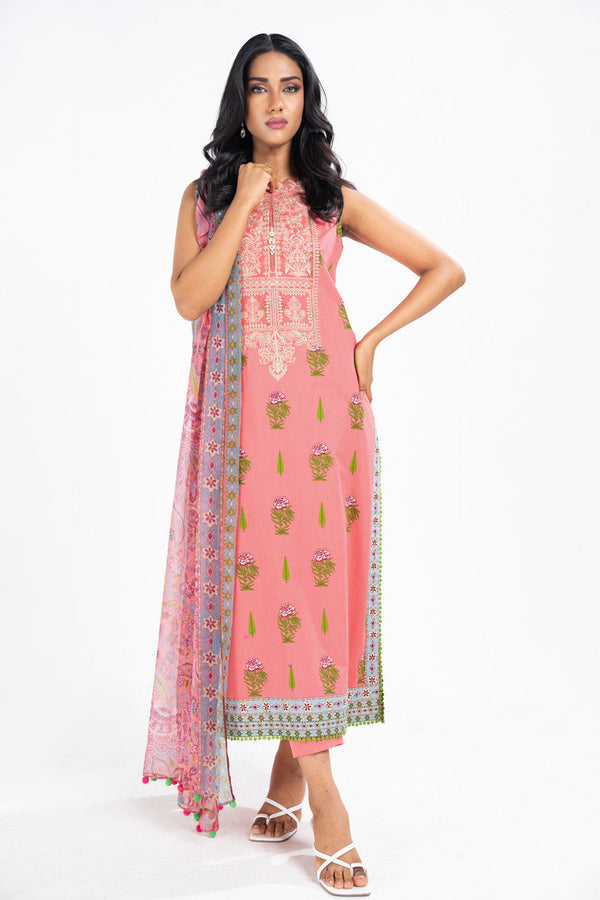 3 Pc Embroidered Lawn Suit With Poly Chiffon Dupatta