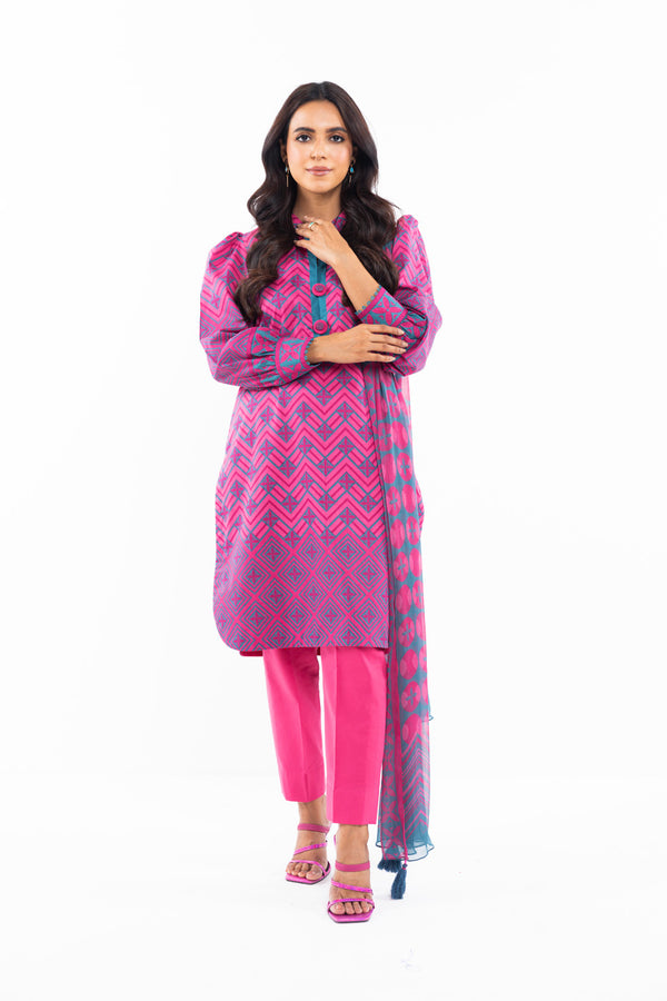 2 Pc Printed Lawn Suit With Chiffon Dupatta