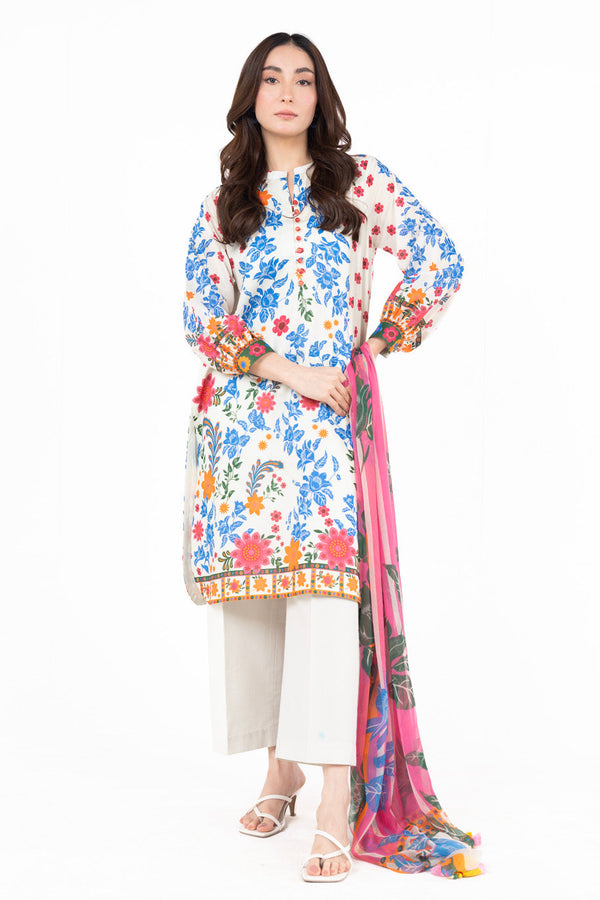 2 Piece  Printed Lawn Suit With Printed Chiffon Dupatta