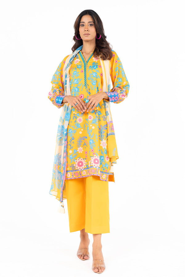 2 Piece  Printed Lawn Suit With Printed Chiffon Dupatta