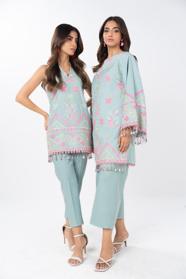 2 Piece  Embroidered Dyed Dobby Suit With Dyed Cambric Trouser