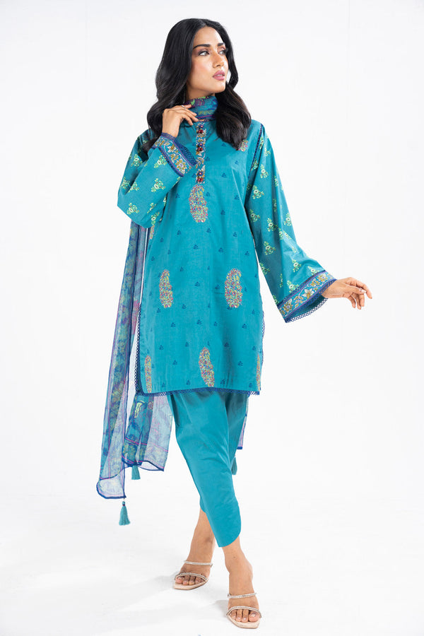 3 Pc Embroidered Lawn Suit With Poly Chiffon Dupatta