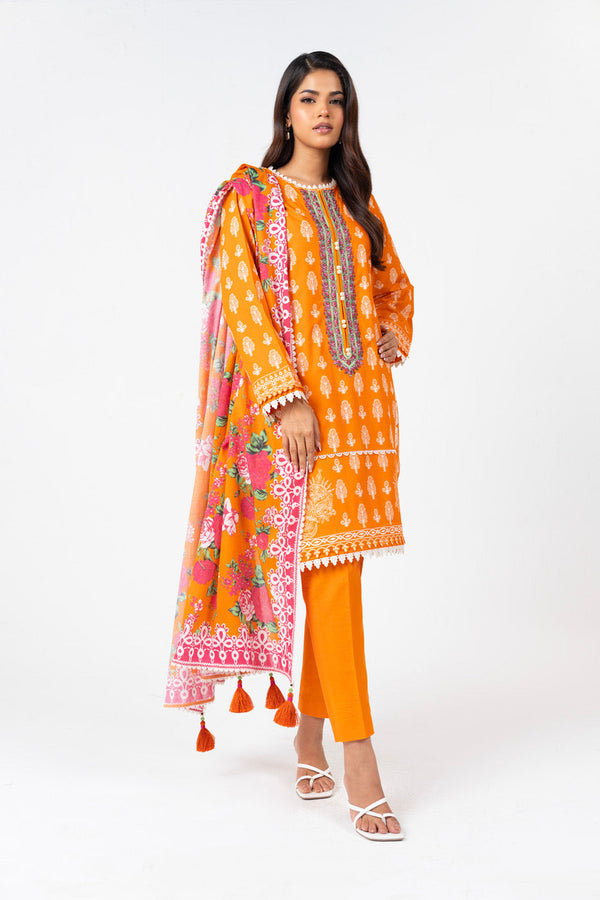 3 Pc Printed Embroidered Lawn Suit With Printed Lawn Dupatta