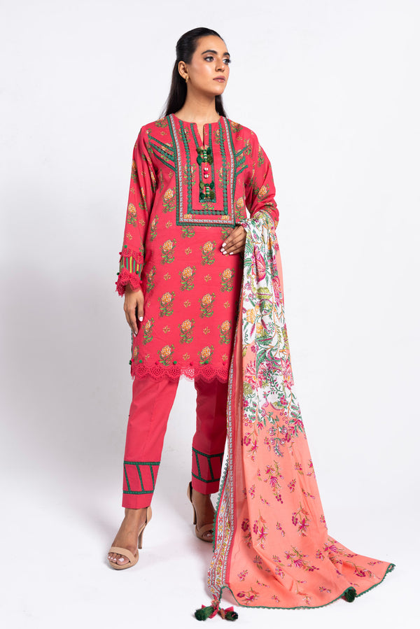 3 Pc Printed Lawn Suit With Lawn Dupatta