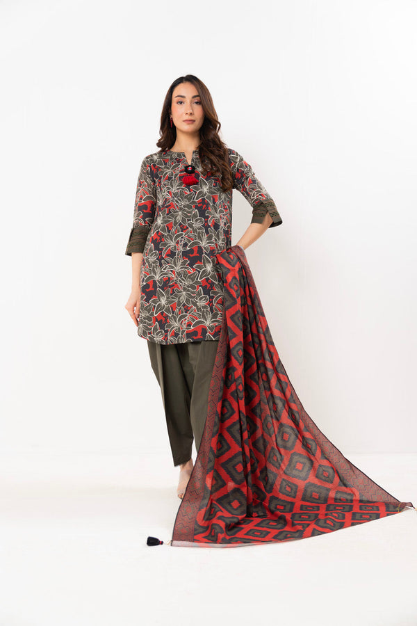 3 Pc Printed Lawn Suit With Printed Lawn Dupatta