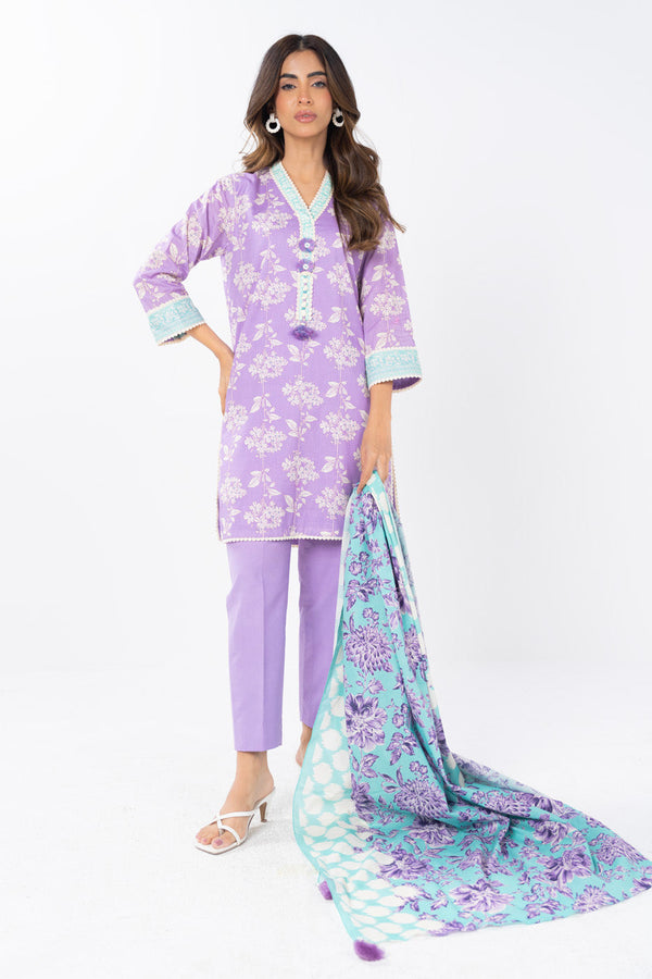 3 Piece  Printed Lawn  Suit With Printed Lawn Dupatta