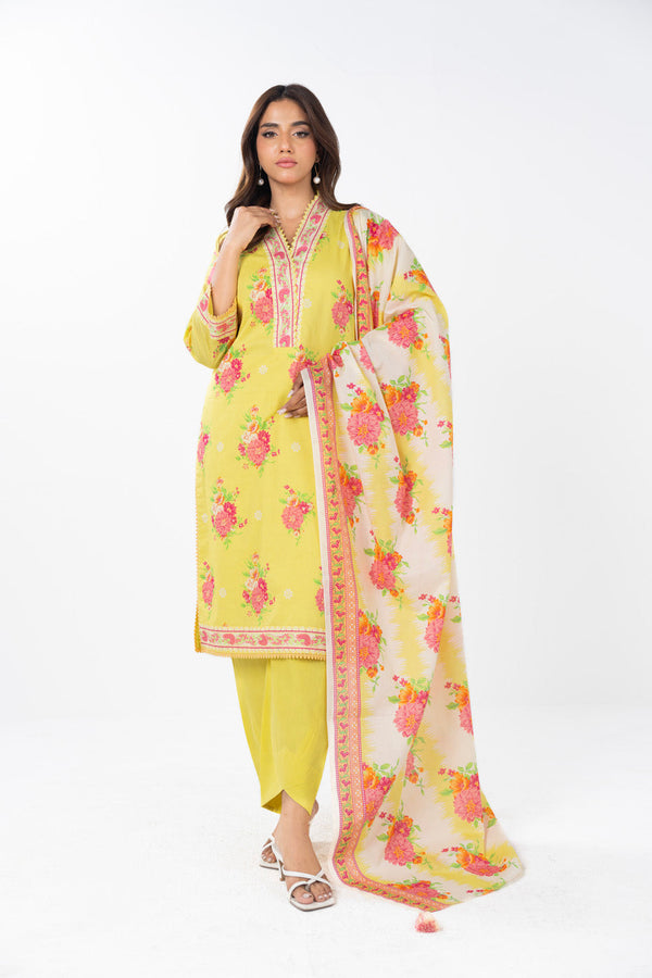 3 Piece  Printed Lawn  Suit With Printed Lawn Dupatta