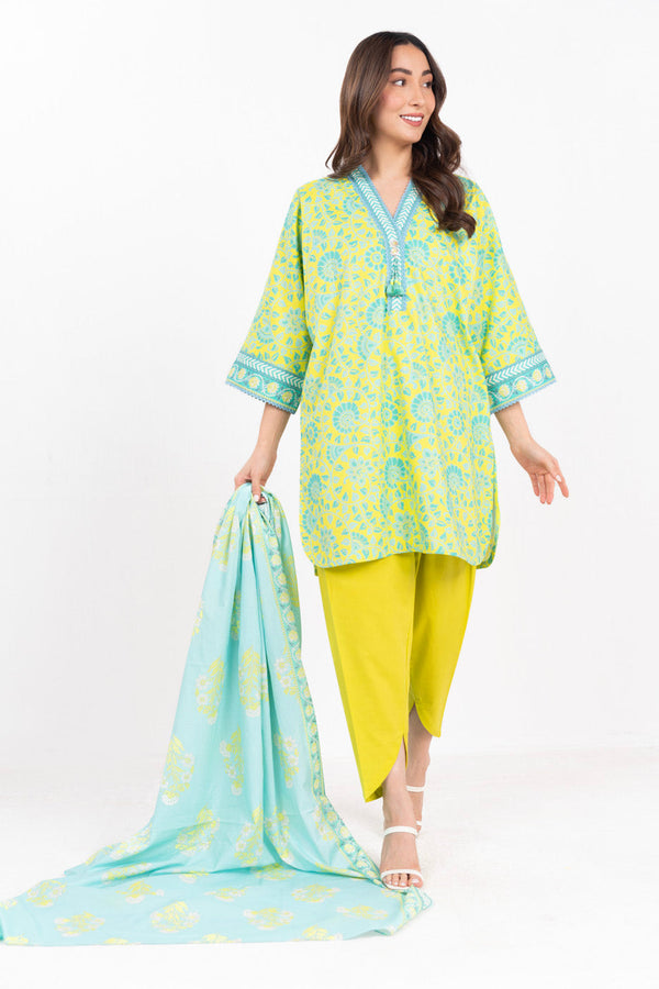 3 Piece  Printed Lawn  Suit With Printed Lawn Dupatta