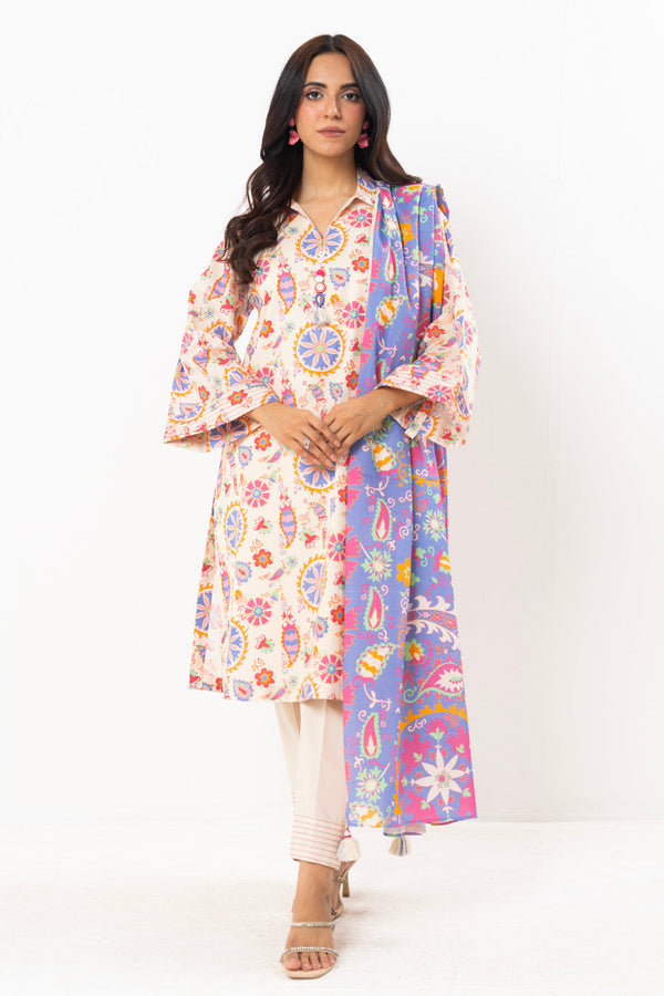 3 Pc Printed Lawn Suit With Printed Lawn Dupatta