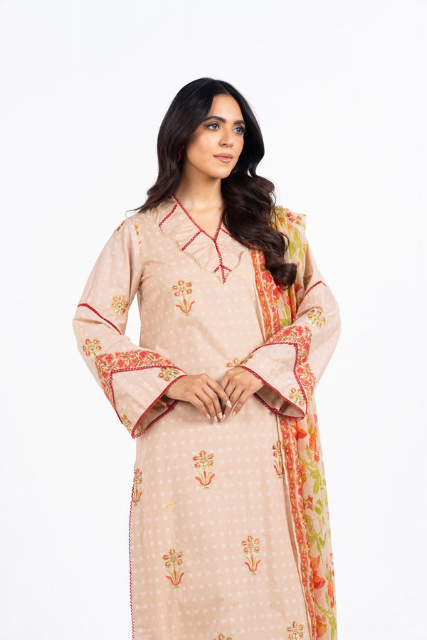 3 Pc Embroidered Lawn Suit With Poly Chiffon Dupatta