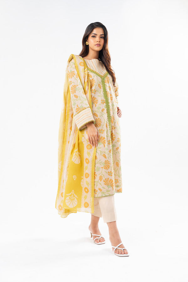 3 Pc Printed Lawn Suit With Printed Lawn Dupatta