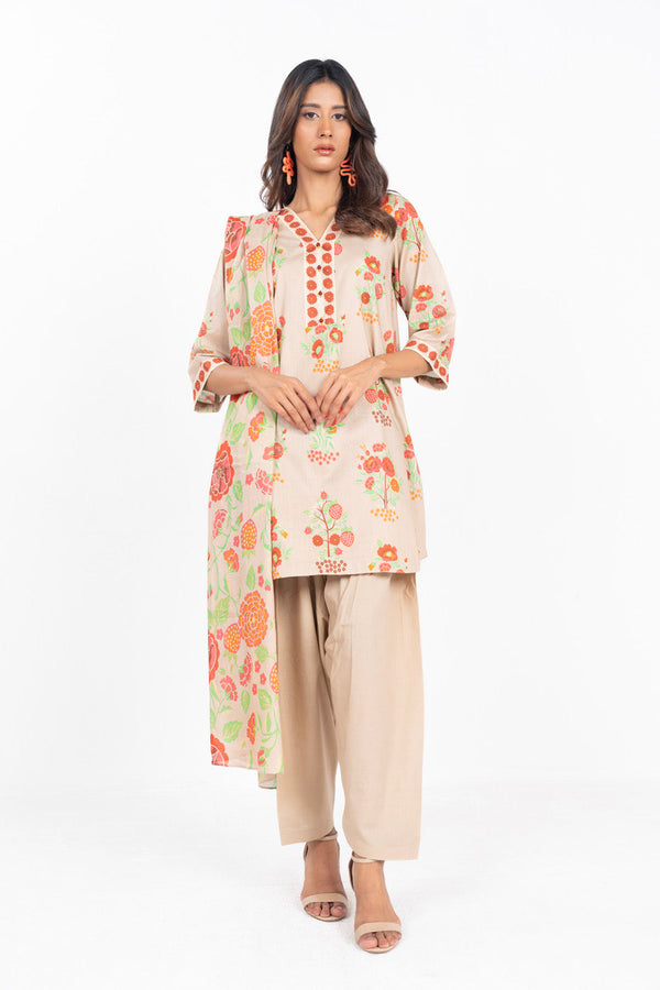 3 Piece Printed Lawn Suit With Printed Lawn Dupatta