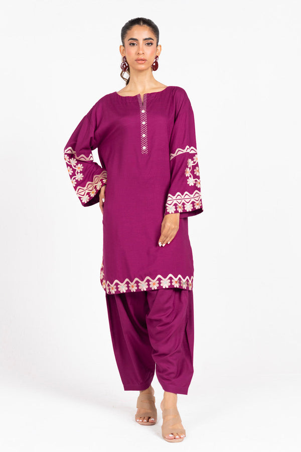 Stitched - 2 Pc Embroidered Raw Silk Outfit