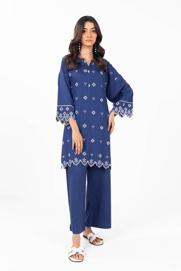 Stitched - 2 Pc Embroidered Raw Silk Outfit