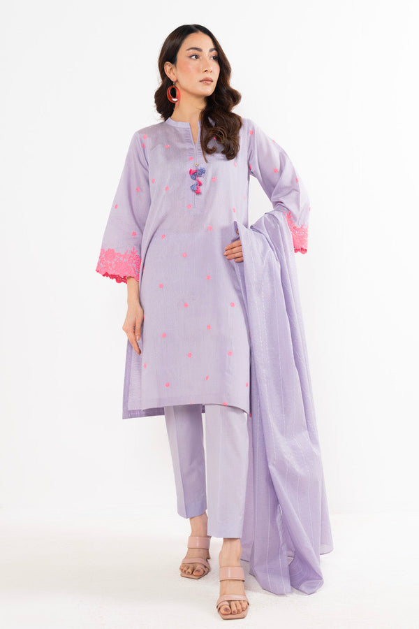 Stitched - 2 Pc Embroidered Cotton Silk Outfit