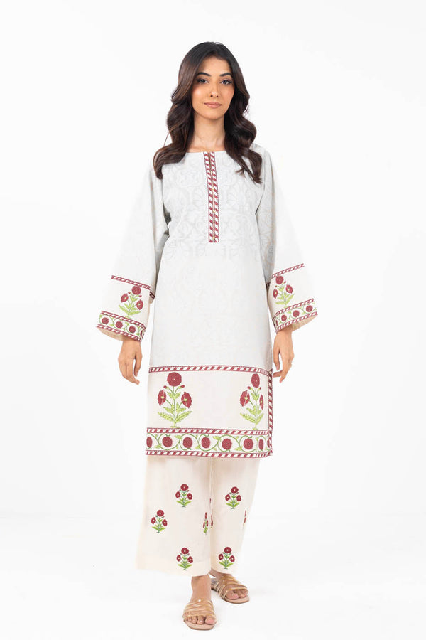 Stitched - 2 Pc Embroidered Slub Outfit