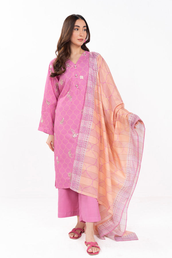 Stitched - 3 Pc Embroidered Raw Silk Outfit