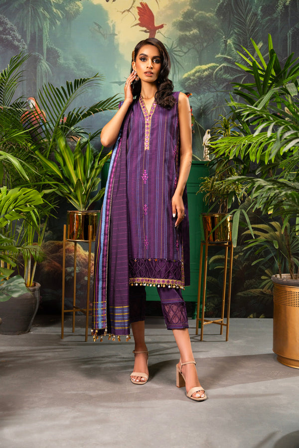 3 Pc Embroidered Lawn Yarn Dyed Suit With Yarn Dyed Dupatta