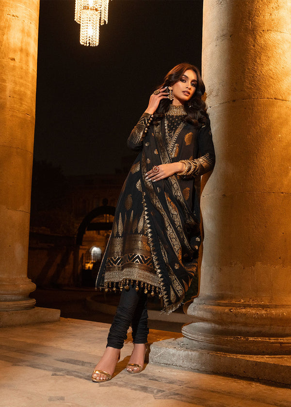 3 Pc Embroidered Jacquard Suit With Jacquard Dupatta