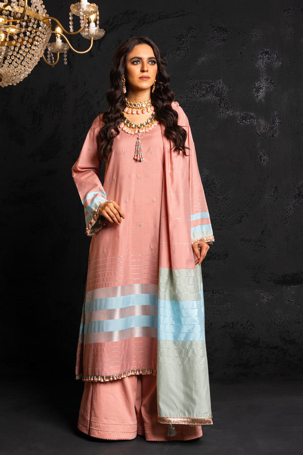 2 Pc Embroidered Yarn Dyed Suit With Yarn Dyed Dupatta