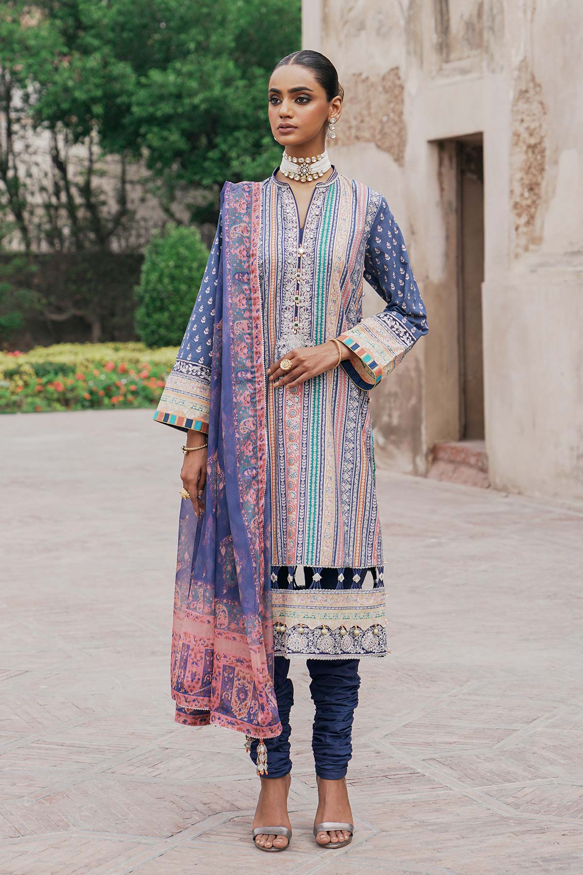 Alkaram 3 PC Embroidered Lawn Suit with Poly Silk Dupatta