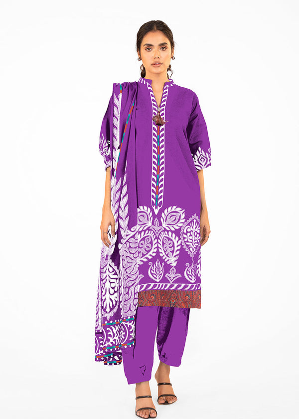 3 Pc Printed Khaddar Suit With Khaddar Dupatta