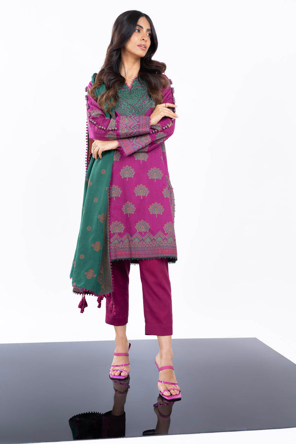 3 Pc Embroidered Viscose Suit With Viscose Jacquard Dupatta