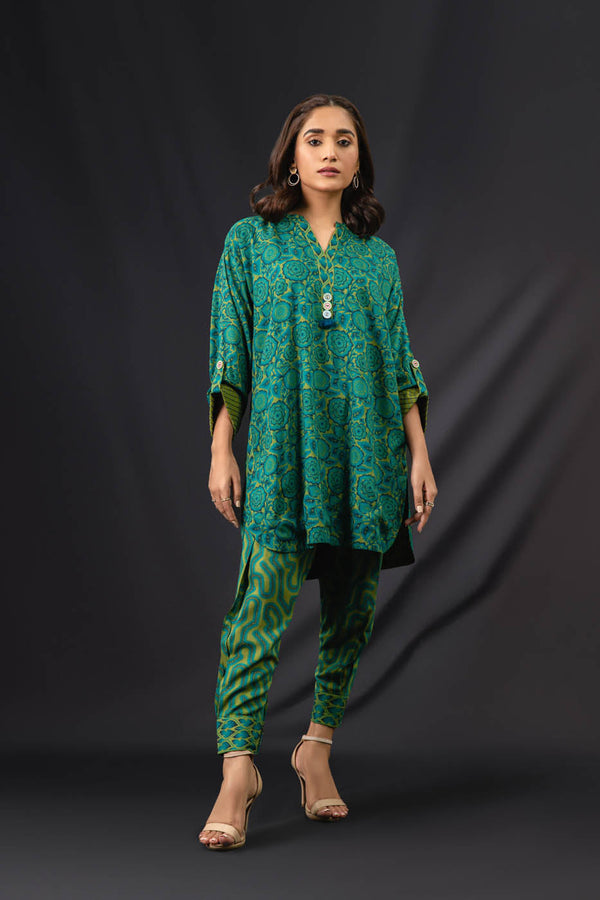 2 Pc Printed Viscose Suit With Viscose Trouser