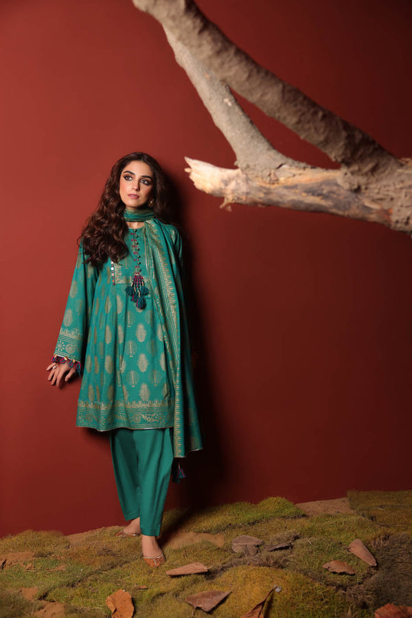 3 Pc Printed Chambre Suit With Chambre Dupatta