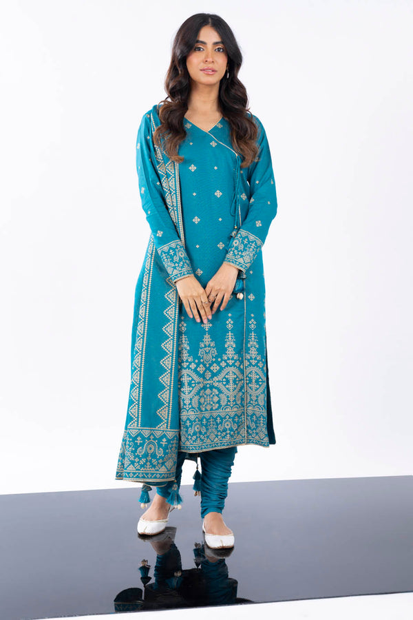 3 Pc Printed Chambre Suit With Chambre Dupatta